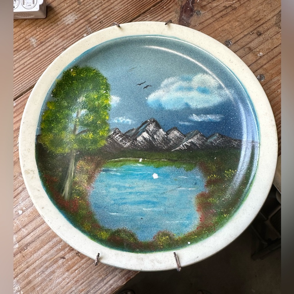 Vintage decorative mountain scene plate